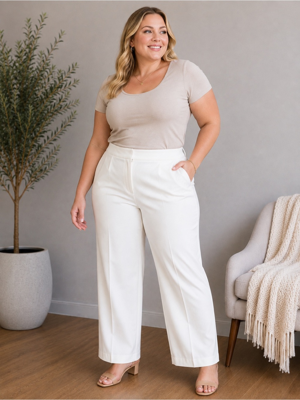Ruby Rd. Women Wide-Leg Cream Trousers Size 18